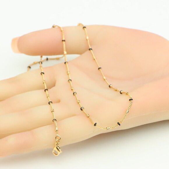 "Rose Gold Beaded Chain Necklace in Elegant Minimal Style, XPNL0320 - Picture 5 of 12